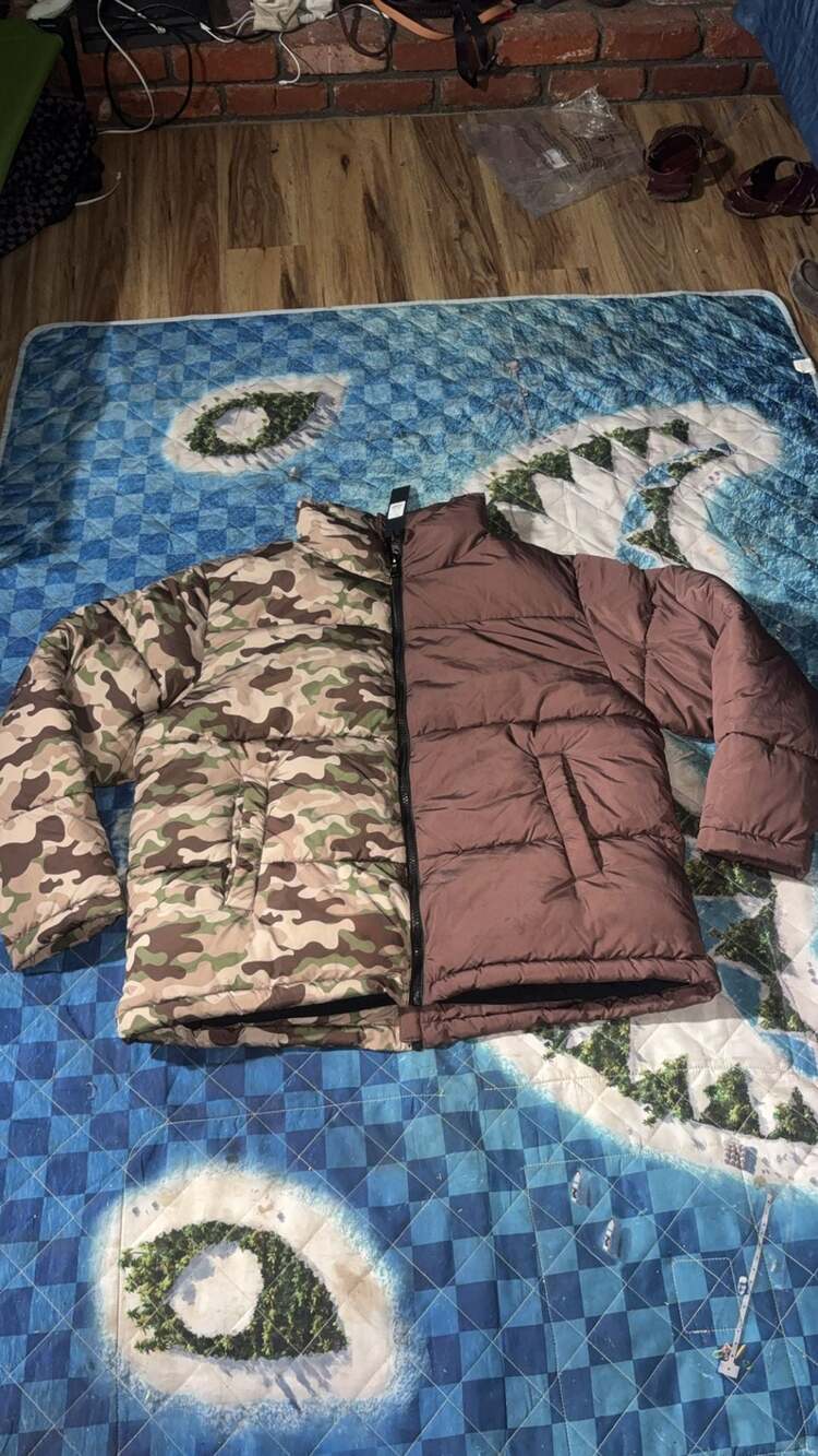 Split Camo and Brown Puffer Jacket